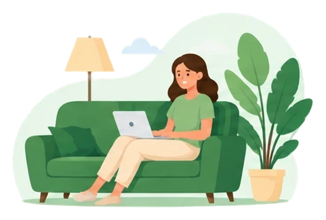 Person sitzt mit Laptop auf dem Sofa