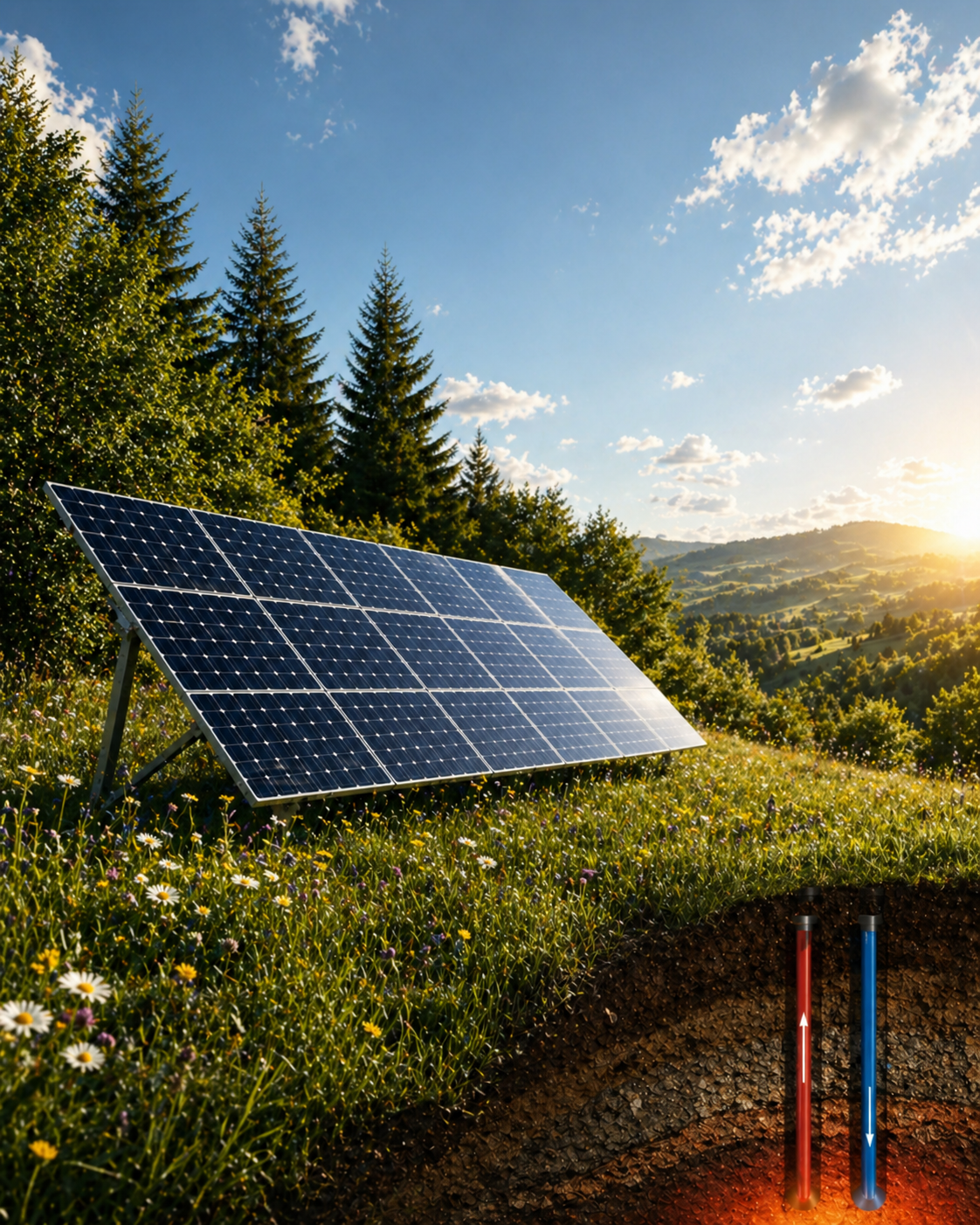 Solaranlage auf einer Wiese